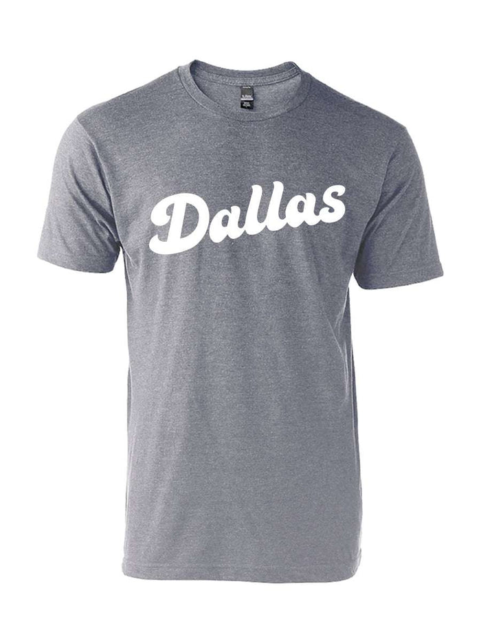 Dallas Script Youth Fine Jersey Tee in gray, featuring a stylish 'Dallas' design, perfect as a Texas themed gift. This shirt makes a great addition to any Texas Made Gifts collection and serves as a memorable souvenir from Texas. Ideal for anyone looking for a unique dallas souvenir or texan gifts.
