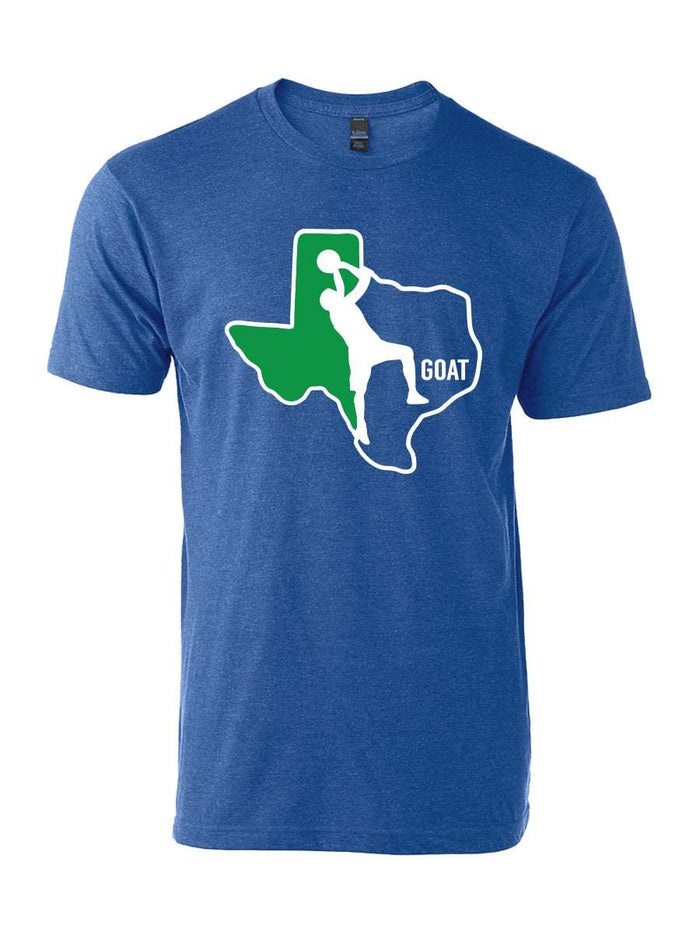 Kids Goat t-shirt featuring a Texas silhouette and a basketball player, perfect as a Texas themed gift, ideal for Texas Made Gifts, and great souvenirs from Texas, suitable as a Dallas souvenir or for Texan gifts.