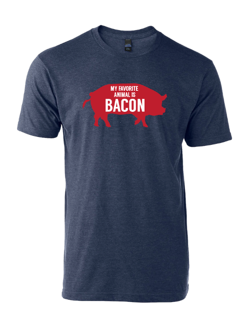 Kids My Favorite Animal is Bacon navy blue t-shirt featuring a playful pig silhouette, perfect as a Texas themed gift. Ideal for Texans and a fun souvenir from Texas for children, this shirt combines comfort with humor, making it a unique choice among Texas Made Gifts and Dallas souvenirs.