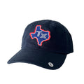Kids Red TX Silhouette Navy Cotton Hat featuring a vibrant Texas silhouette patch, perfect as a Texas themed gift. This navy all-cotton hat is a great souvenir from Texas, making it ideal for any Texan gifts collection or as a dallas souvenir.