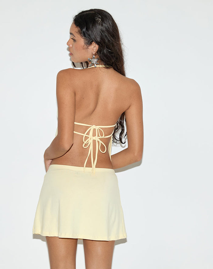 Image of Kins Asymmetric Halterneck Top in Rayon Lemon