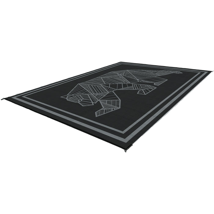 Black KUMA Bear Outdoor Mat with Grey Geometric Bear Design - Full View | United RV Parts