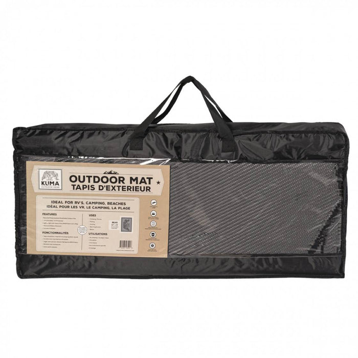 Black KUMA Outdoor Mat 12x9 in Carrying Bag with Product Label | United RV Parts