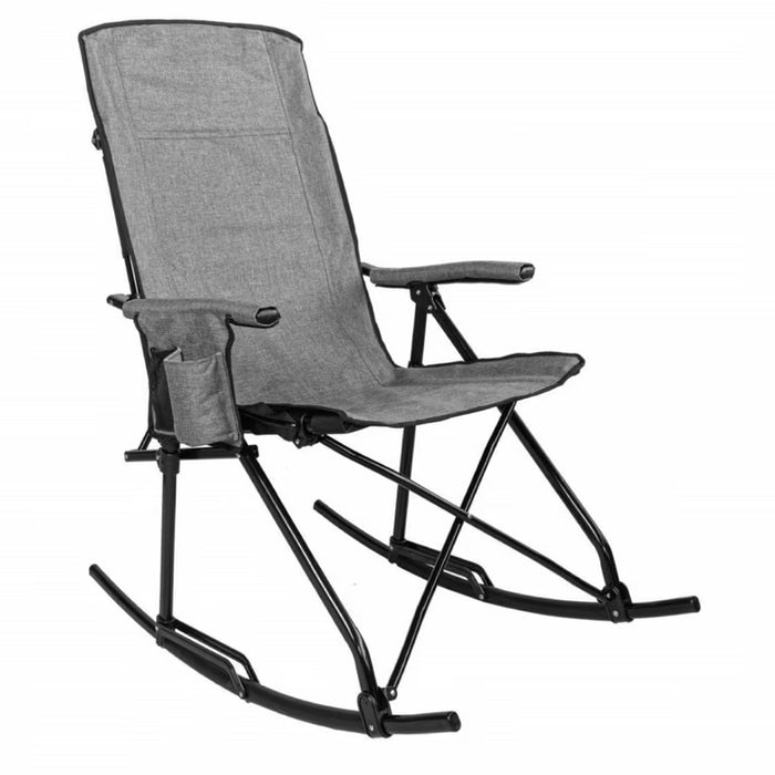 Heather Grey Fabric KUMA Bear Trax Folding Rocking Chair with Side Pocket - Front Angle | United RV Parts