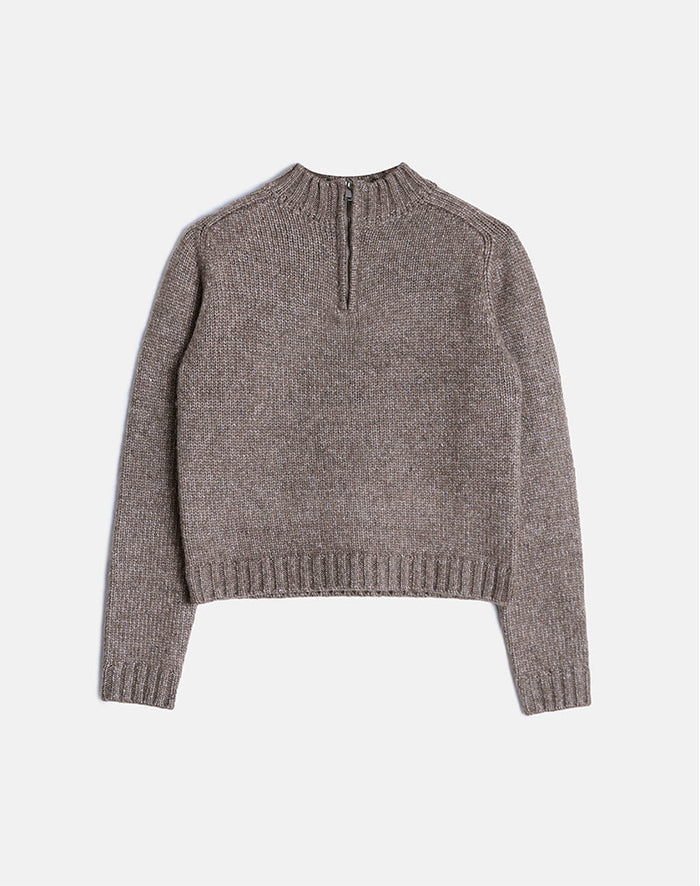 Image of Lamara Quater Zip Jumper in Dark Brown Marl