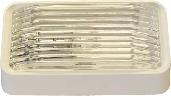 White LaSalle Bristol RV Porch Light GSAM4017 Clear Ribbed Lens - Front View | United RV Parts
