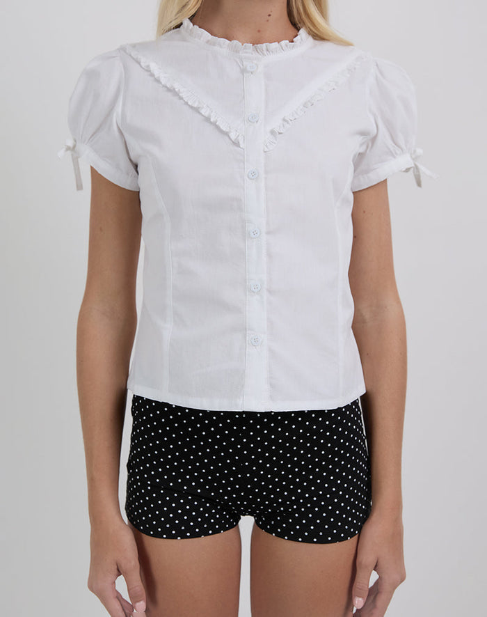 Image of Legra Frill Neck Shirt in Poplin White
