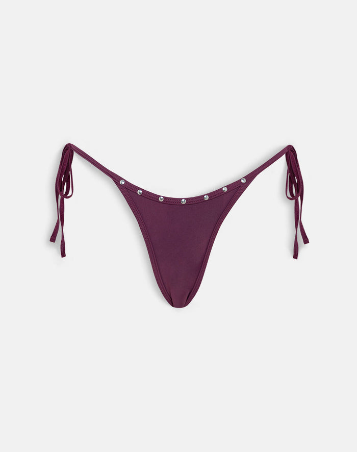 Image of Lentra Bikini Bottom in Burgundy with Studs