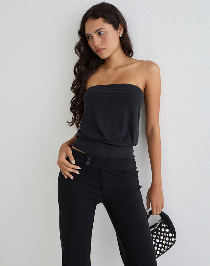 Image of Leocadia Bandeau Top in Cupro Black