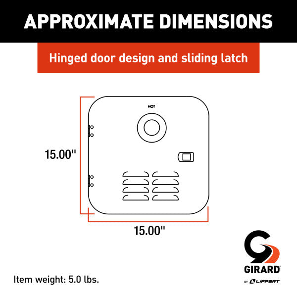 Girard Water Heater Door Dimensions - 15 x 15 Inch Size Chart | United RV Parts