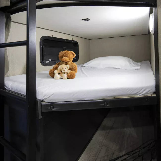 White Thomas Payne Microfiber Sheets on RV Bunk Bed - Interior View | United RV Parts
