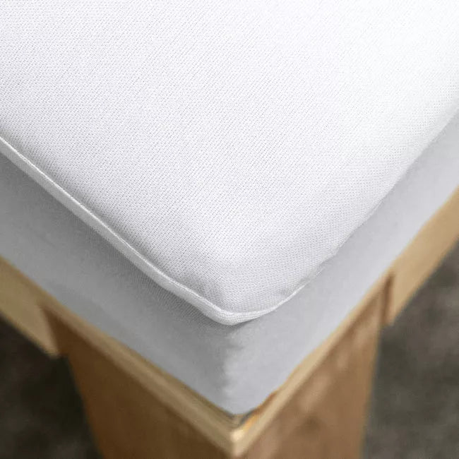 White Fabric Thomas Payne Mattress Protector - Corner Detail View | United RV Parts