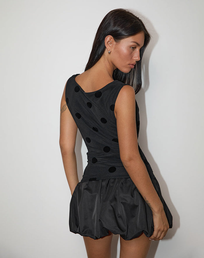 Image of Losa Cowl Neck Top in Big Polka Flock Black
