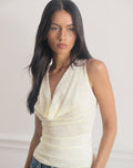 Image of Losa Cowl Neck Top in Floral Flock Cream