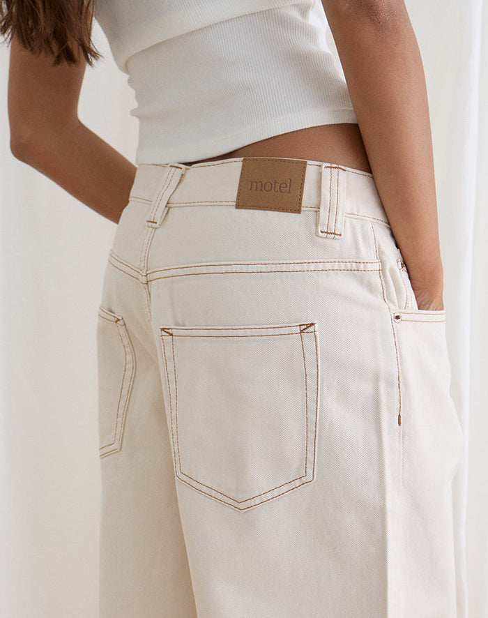 Image of Low Rise Denim Skater Short in Off White