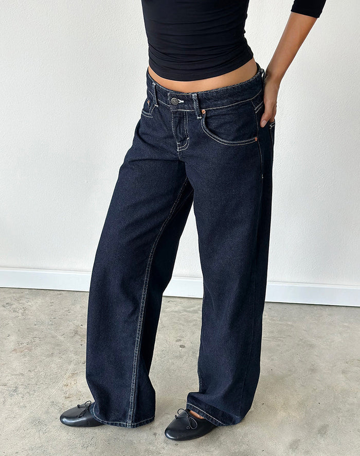 Image of Low Rise Parallel Jeans in Indigo with Contrast Stitch