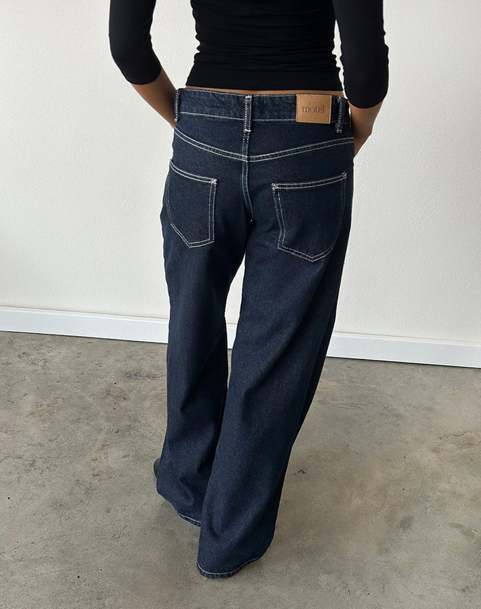 Image of Low Rise Parallel Jeans in Indigo with Contrast Stitch