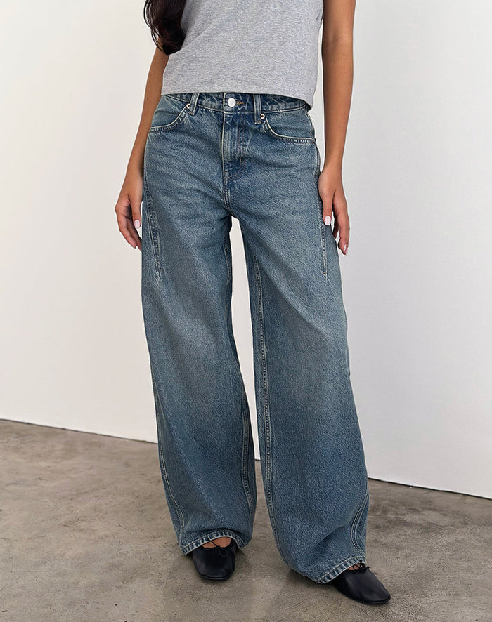 Image of Low Slung Roomy Jeans in Vintage Blue Green