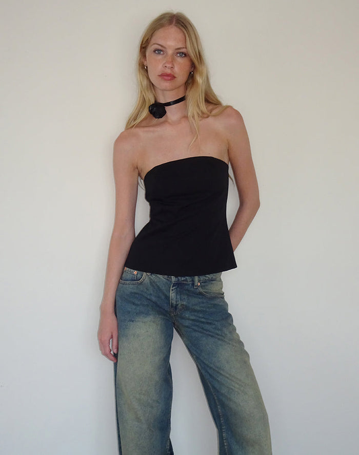 Image of Mairi Longline Bandeau Top in Black Tailoring
