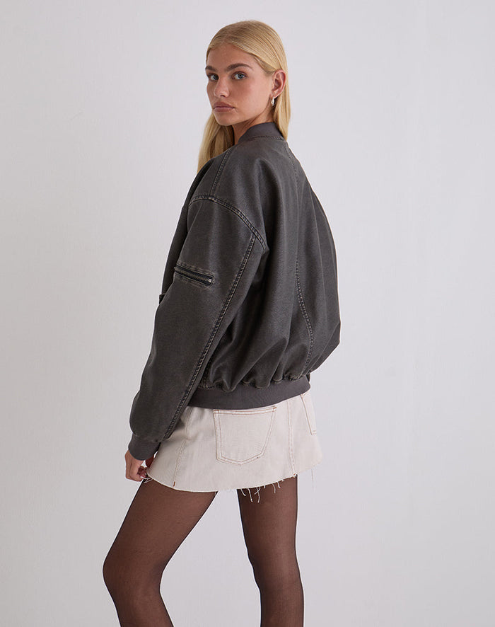 Image of Marco Distressed Bomber Jacket in PU Charcoal