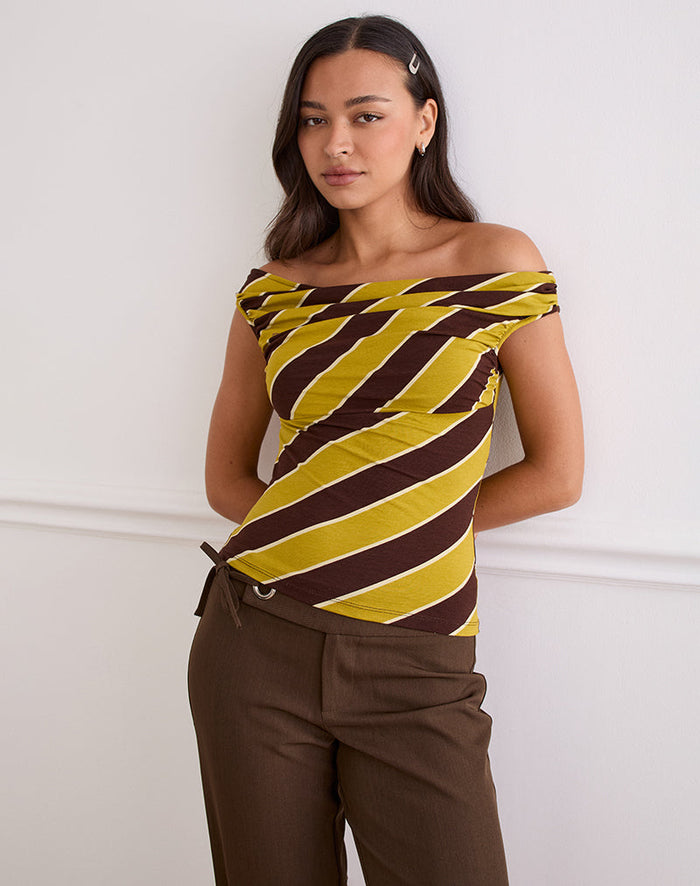 Image of Maurisia Off Shoulder Top in Retro Stripe Yellow