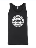 Men's Triple Underpass Tank Top featuring a Dallas skyline design, perfect for summer wear and showcasing Texas pride. A great choice for Texas themed gifts, Dallas souvenirs, and Texan gifts.