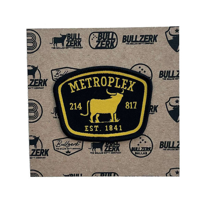 Metroplex Patch featuring an embroidered design of a longhorn on a black background, perfect for adding a Texas themed gift touch to your attire. Ideal for anyone wanting Texas made gifts or unique souvenirs from Texas, this patch makes a great Dallas souvenir and is an excellent choice for Texan gifts.