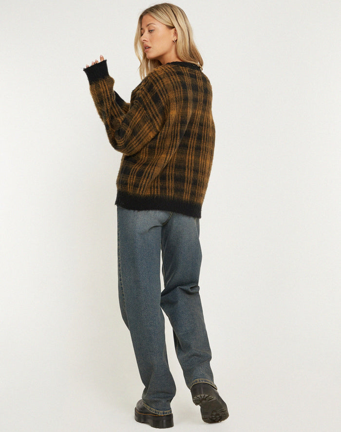 image of Mihail Knitted Jumper in Black Brown