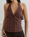 Image of Mikanu Button Down Blouse in Stripe Brown