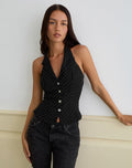 Image of Mikanu Halterneck Blouse in Diamante Tailoring Black