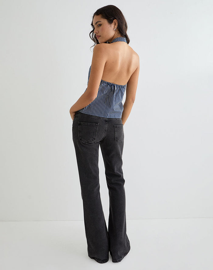 Image of Mikanu Halterneck Blouse in Pinstripe Navy