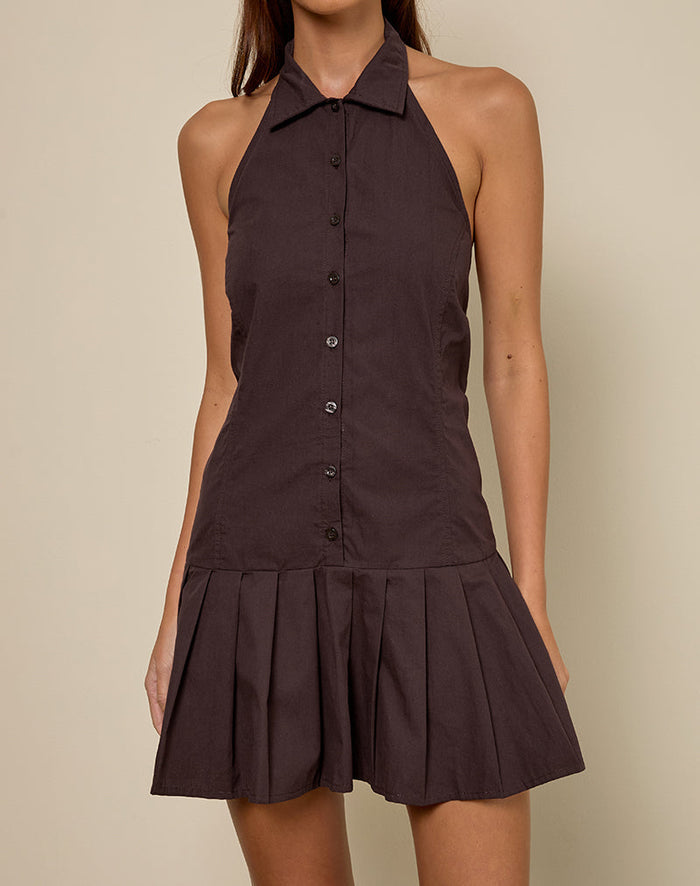 Image of Mikena Collared Dress in Deep Mahogany
