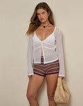 Image of Mirette Long Sleeve V-Neck Top in Open Knit White