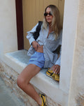 Image of MOTEL X JACQUIE Turner Shirt in Grey and White Stripe with M Embroidery