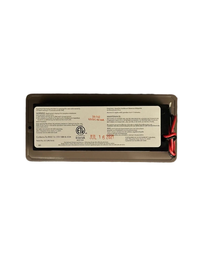 Brown MTI Dual LP/CO Alarm 35-742-BR - Back View Label | United RV Parts