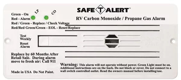 White Safe T Alert RV Carbon Monoxide Propane Gas Alarm - Front Label View | United RV Parts
