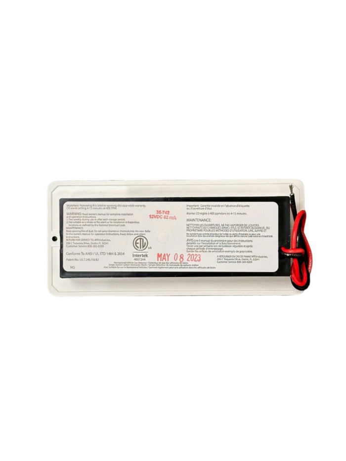 White MTI Industries 35-742-WT LP/CO Alarm - Back Label Detail | United RV Parts