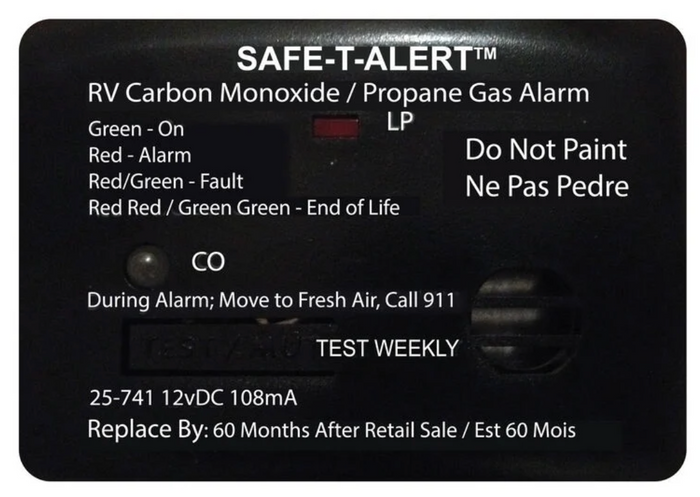Black MTI SAFE-T-ALERT 25-741 LP/CO Alarm - Front View | United RV Parts