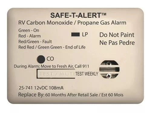 White MTI Industries Mini Dual LP/CO Alarm 25-741 - Front Label View | United RV Parts