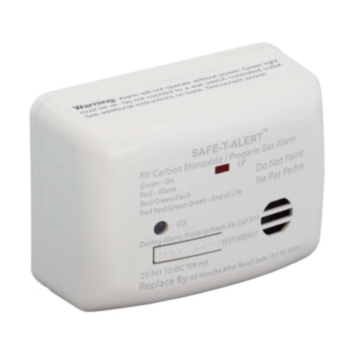 White Mini Dual LP CO Alarm - Three Quarter Side View | United RV Parts