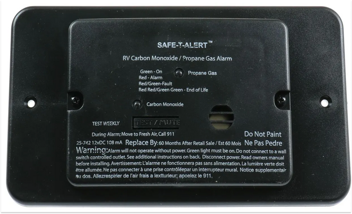 Black Safe-T-Alert LP/CO Alarm with Trim Ring - Front View | United RV Parts