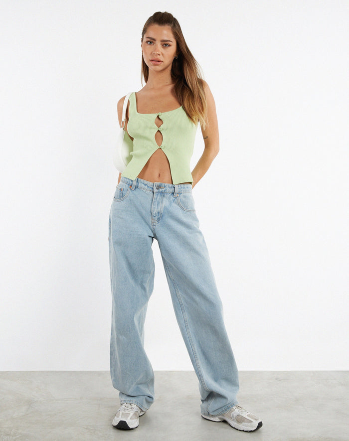 image of MOTEL X JACQUIE Naini Top in Rib Knit Pastel Lime