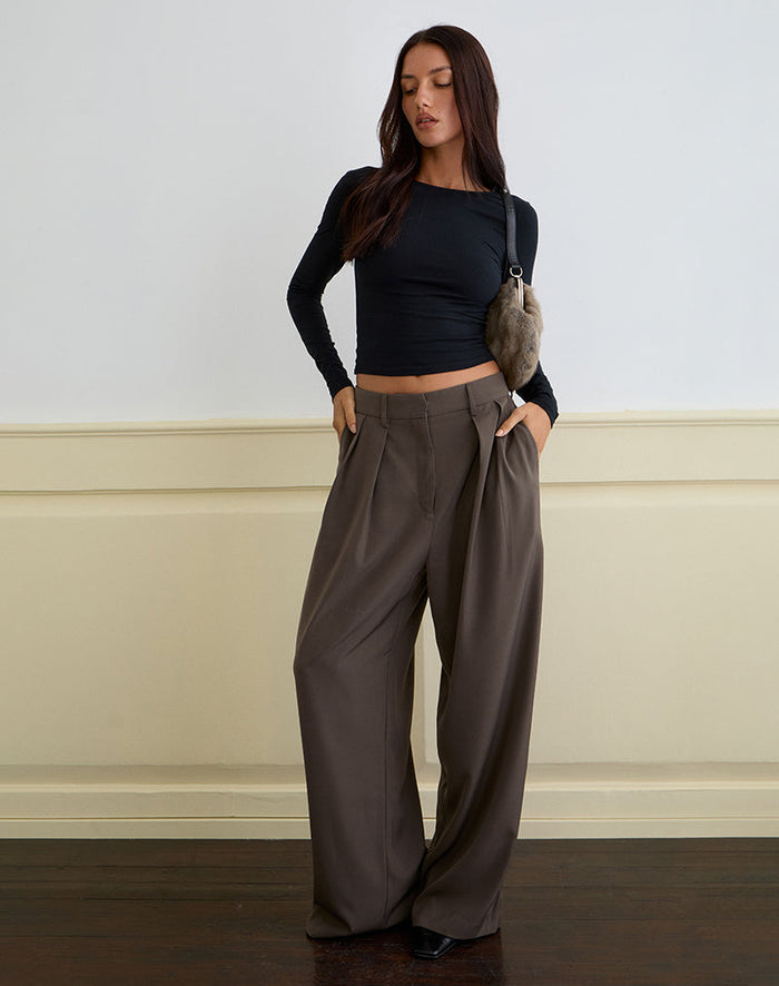 Image of Nala Wide Pleat Trouser in Tailoring Truffle
