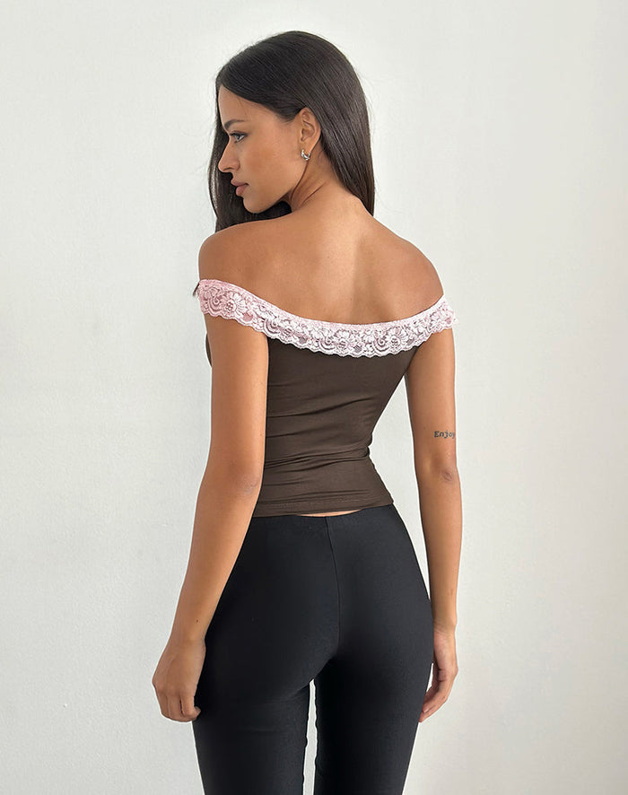 Image of Nesel Top in Brown Slinky Lace Pink