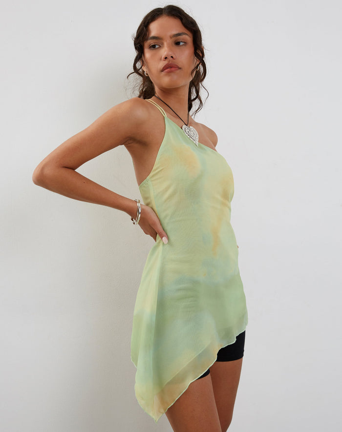 Image of Nesrin One Shoulder Longline Top in Yellow Watercolour