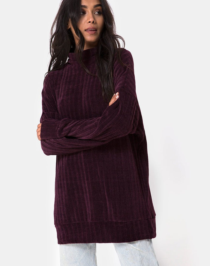 Image of Neve Oversize Jumper Dress in Chenille Plum