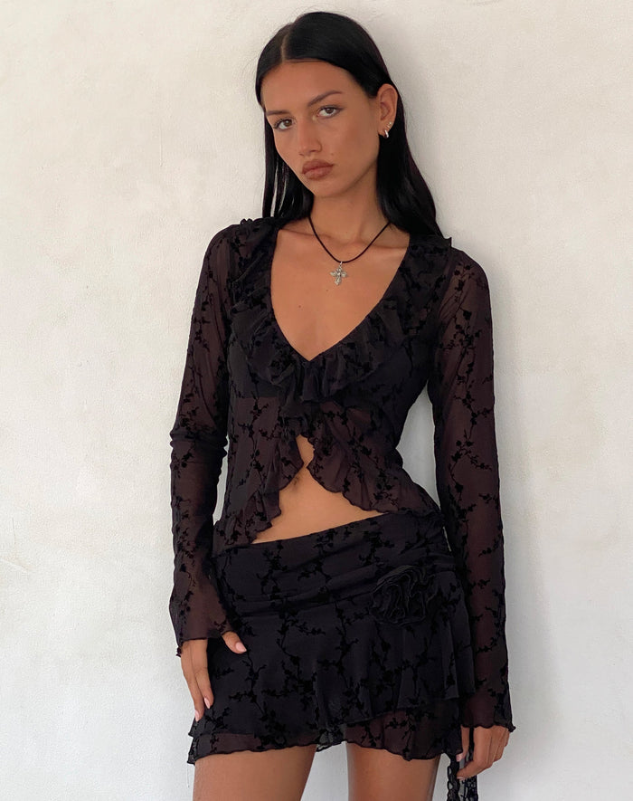 Image of Noemi Cardigan in Mesh Vine Flower Black