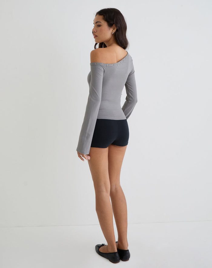 Image of Noraba One Shoulder Top in Grey with Eyelets