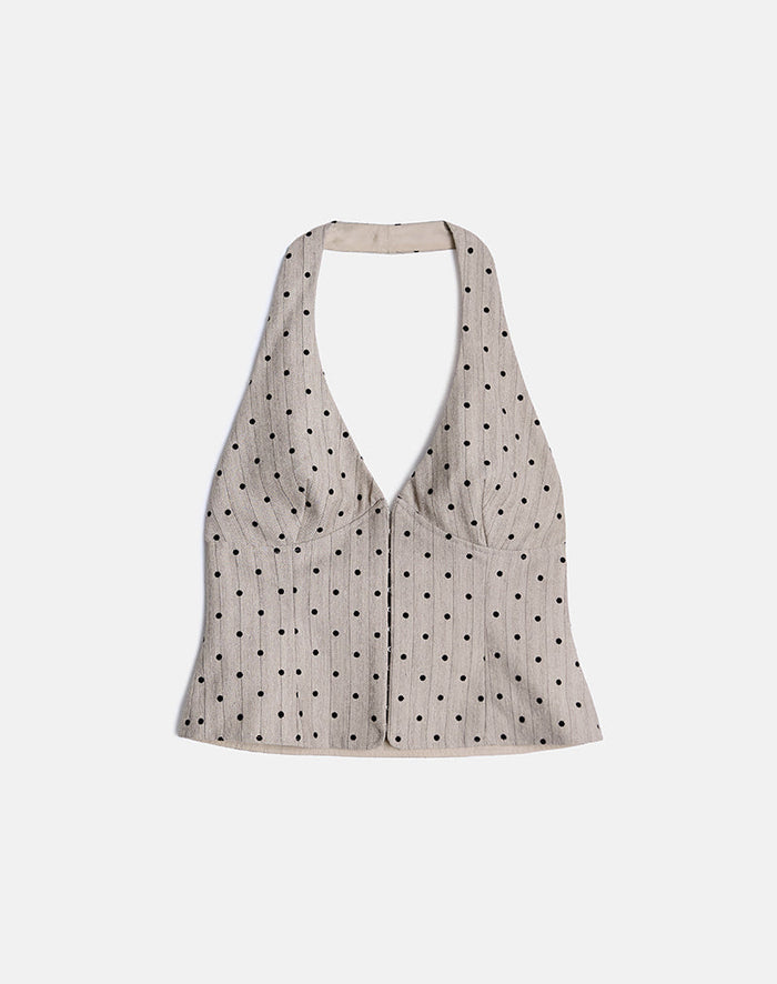 Image of Odin Vest Top in Beige with Polka Pinstripe