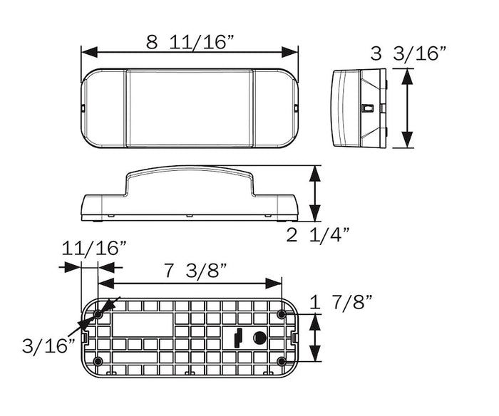 Optronics RVSTL60S RV Tail Light Dimensions Diagram - 8-11/16 x 3-3/16 Inch | United RV Parts